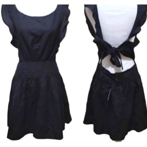 Free People Collette Erin Black Back Cut-out Ruffle Sleeves Dress Sz M (… - Picture 1 of 9